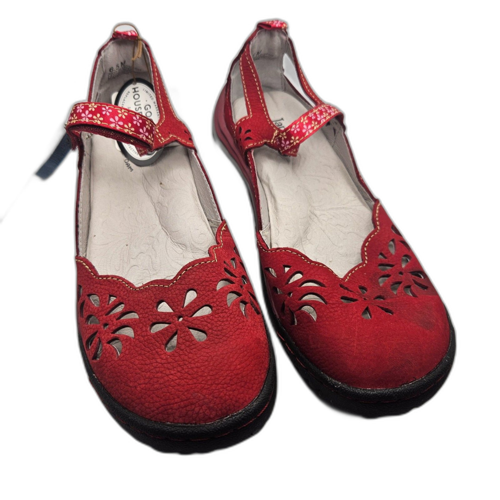 New Jambu Womens' Deep Sea Sandal in Red 6.5 Leather Ankle Strap Flats